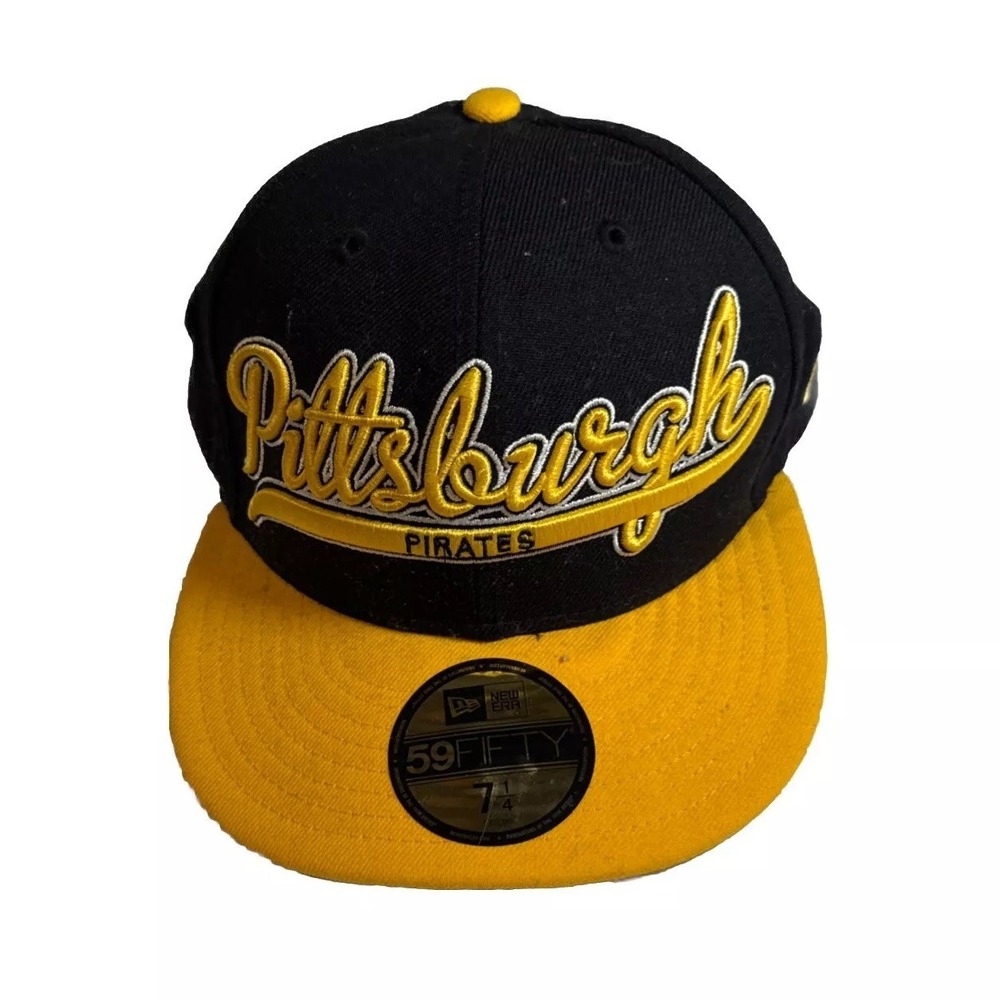 59Fifty Pittsburgh Pirates New Era NBA Adult Fitted Black & Gold Hat Size 7 1/4